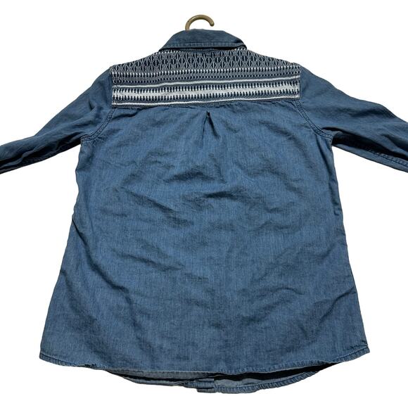 ROXY Western Shirt Size S Blue Button Up Long Sleeve 100% Cotton MISSING BUTTON - Picture 2 of 8